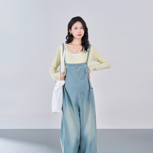 孕期穿搭假两件上衣牛仔裤 孕妇背带裤 2025新款 秋装 两件套秋冬 套装