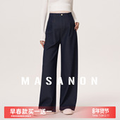 MASANON孕妇裤 春秋小个子直筒长裤 子春季 外穿无托腹仿牛仔阔腿裤