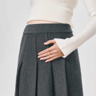 孕妇半身裙秋冬季 孕期无托腹灰色长裙子 小个子高腰a字百褶裙秋装
