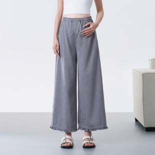 子夏季 夏装 薄款 潮妈孕期穿搭2025新款 外穿 小个子亚麻阔腿裤 孕妇裤