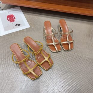 05-21秋季新品女粗跟方头露趾凉拖鞋简约韩版方头女鞋网红同款潮
