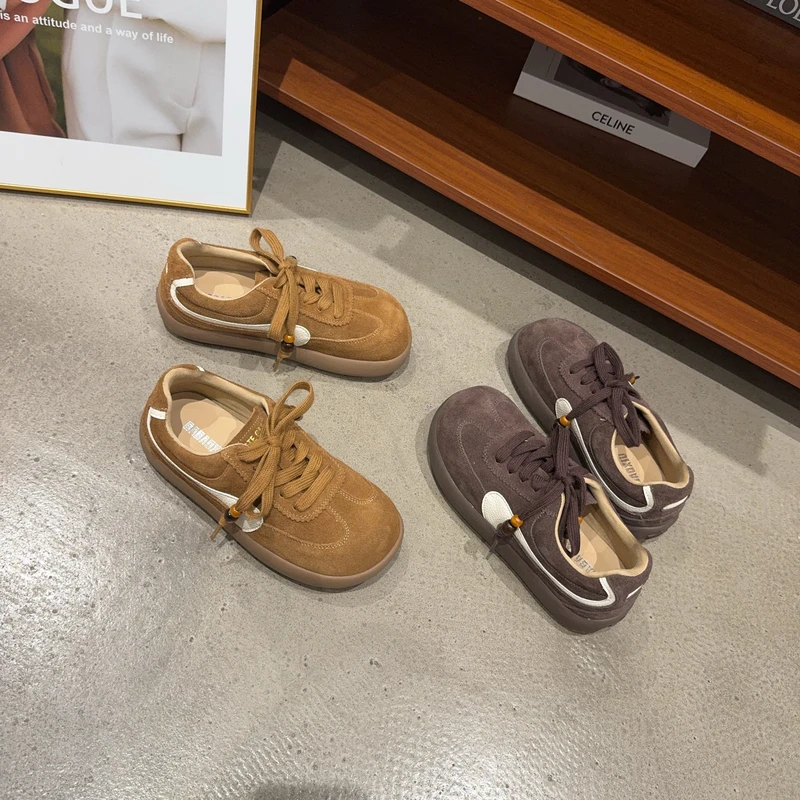 1029-10秋季新品女真皮软底软皮圆头板鞋系带休闲鞋韩版德训舒适