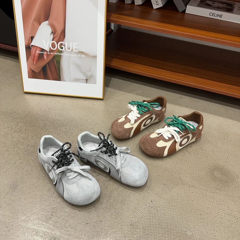 105-19秋季新品女真皮拼接网面系带休闲鞋软底透气舒适百搭阿甘鞋
