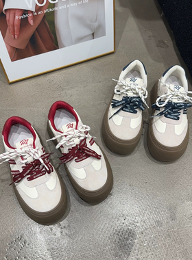 25773乐乐家春季新品女真皮厚底板鞋系带时尚休闲鞋韩版网红同款