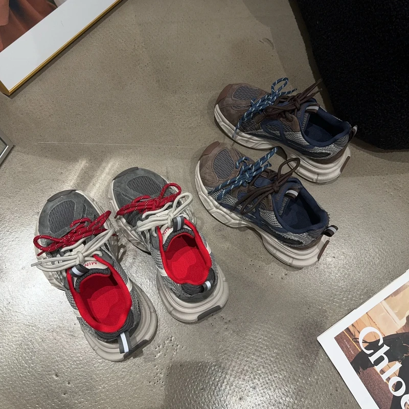 8256-57乐乐家四季款做旧擦色老爹鞋增高时尚系带休闲鞋双鞋带潮