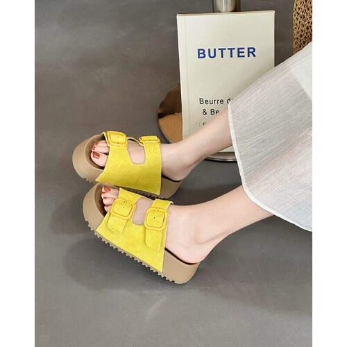 15-806夏季新品女真皮厚底一字带拖鞋增高舒适百搭韩版网红同款潮