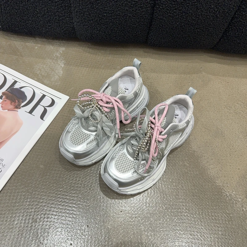 6608 夏季新品女真皮系带老爹鞋增高轻盈舒适透气时尚休闲鞋韩版