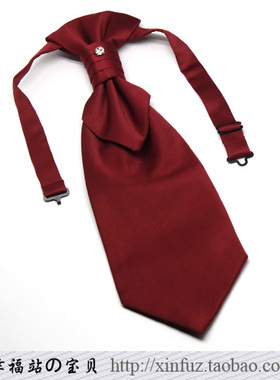男士西装领带 结婚司仪主持礼服配饰 纯色酒红黑色双片免打香港结