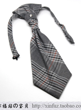 男士西装领带 结婚司仪主持礼服配饰 麻灰色英伦格子免打式香港结