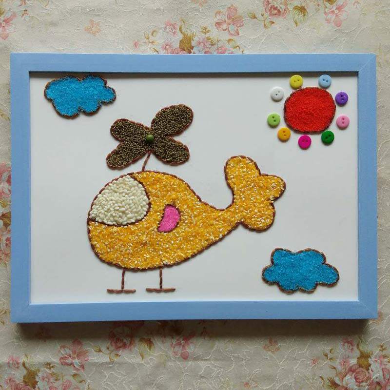 五谷杂粮豆子玩具沙子贴画 暖场亲子活动幼儿园手工材料包 飞机a4