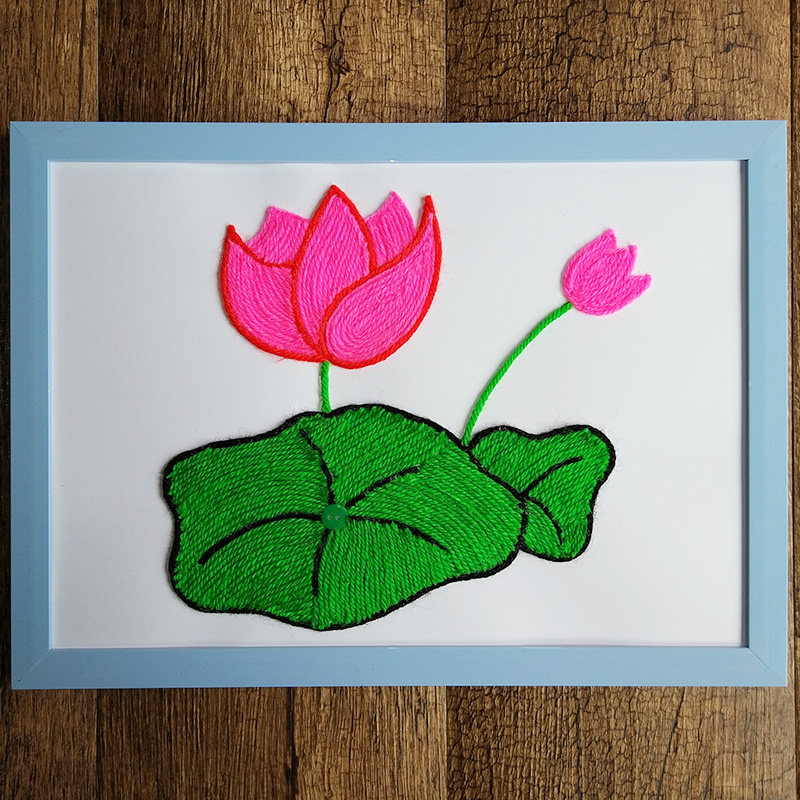 益智儿童手工diy毛线黏贴画 幼儿园材料包亲子画 创意新颖荷花a4