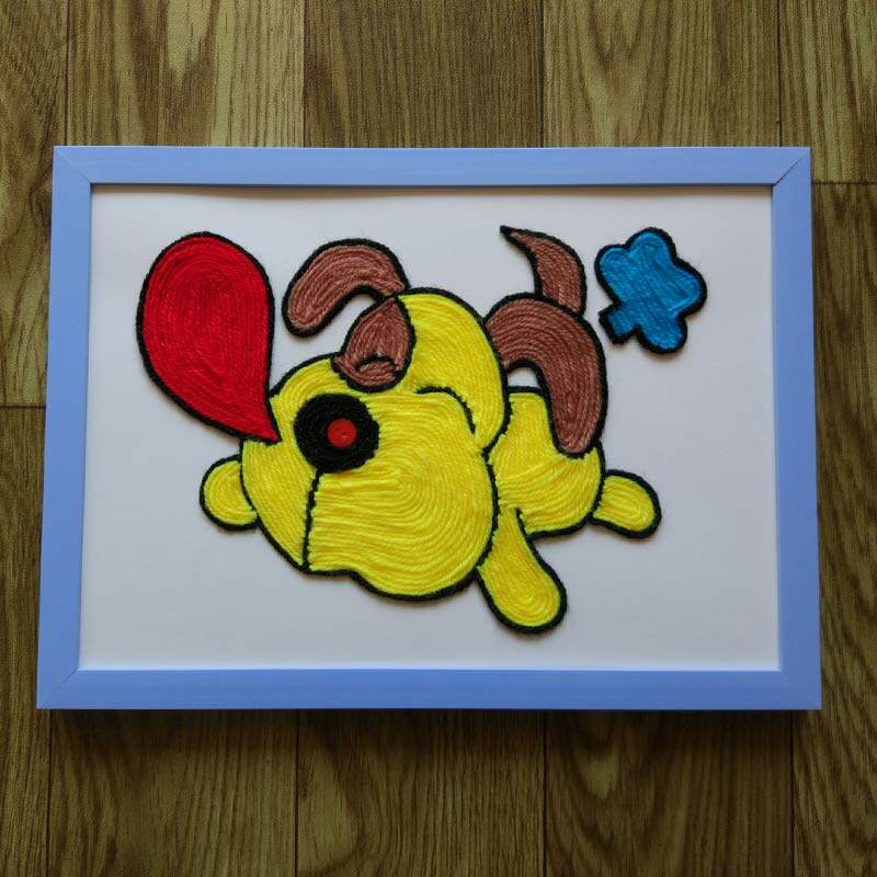 幼儿园手工课材料包 毛线扣子粘贴画 创意新奇diy玩具贴画红泡狗