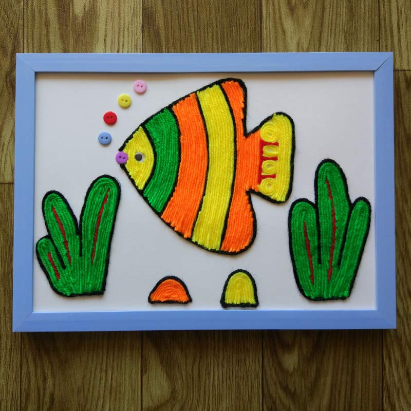 儿童手工益智diy创意材料包豆画子种子趣味亲子手工毛线画 一条鱼