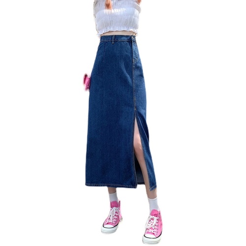 Real Price vintage high waist slim mid length denim split skirt skirt skirt