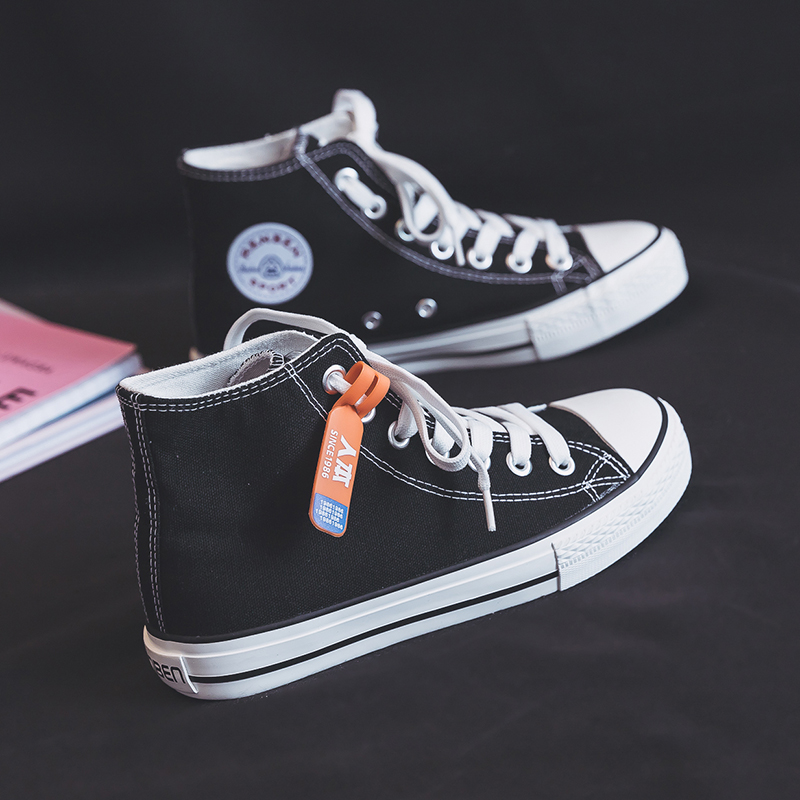 人本春季新款ulzzang高帮帆布鞋