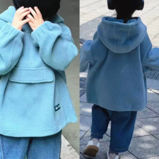 波拉韩国童装儿童装加绒外套秋冬新款男女童韩版加厚连帽卫衣外套