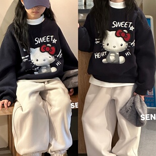 波拉韩国童装儿童装加绒卫衣2026秋冬新款女童韩版卡通KT猫卫衣