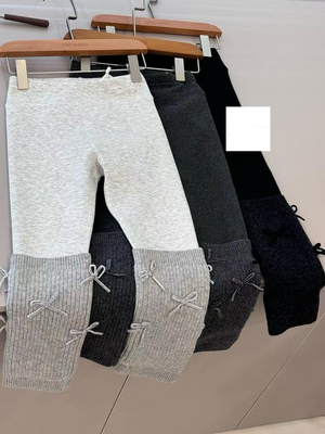 波拉韩国童装女童裤子加绒打底裤秋冬新款儿童蝴蝶结休闲百搭长裤