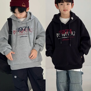 波拉韩国儿童装卫衣秋冬款男女童加厚加绒上衣保暖连帽衫外套