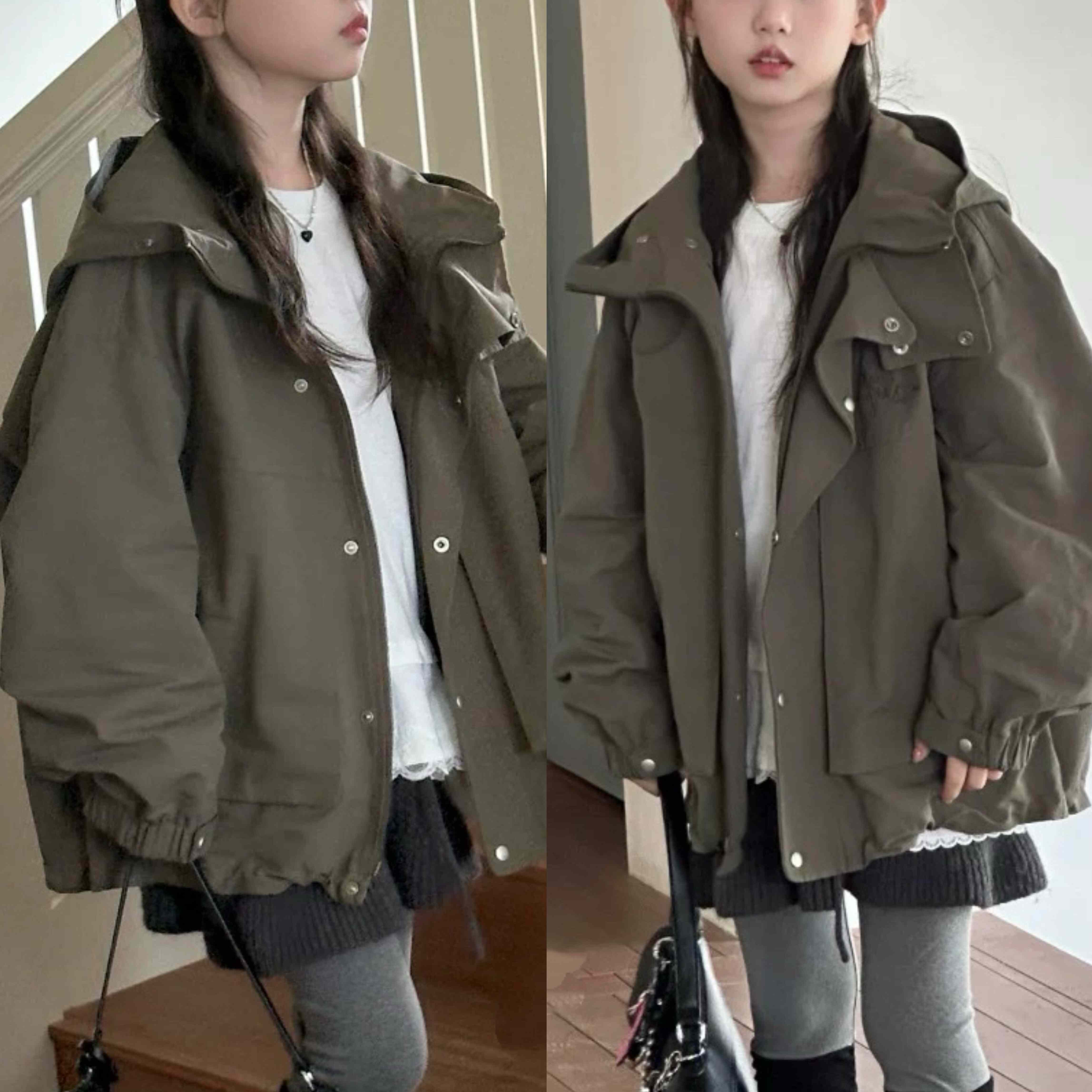 波拉韩国童装男女童冲锋衣2025秋季新款儿童宽松休闲外套亲子潮范