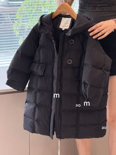 波拉韩国童装男女童羽绒服冬装新款儿童中长款白鸭绒保暖外套年装