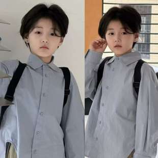 波拉韩国童装男童衬衫2026春夏季新款女童韩版外套儿童长袖衬衣