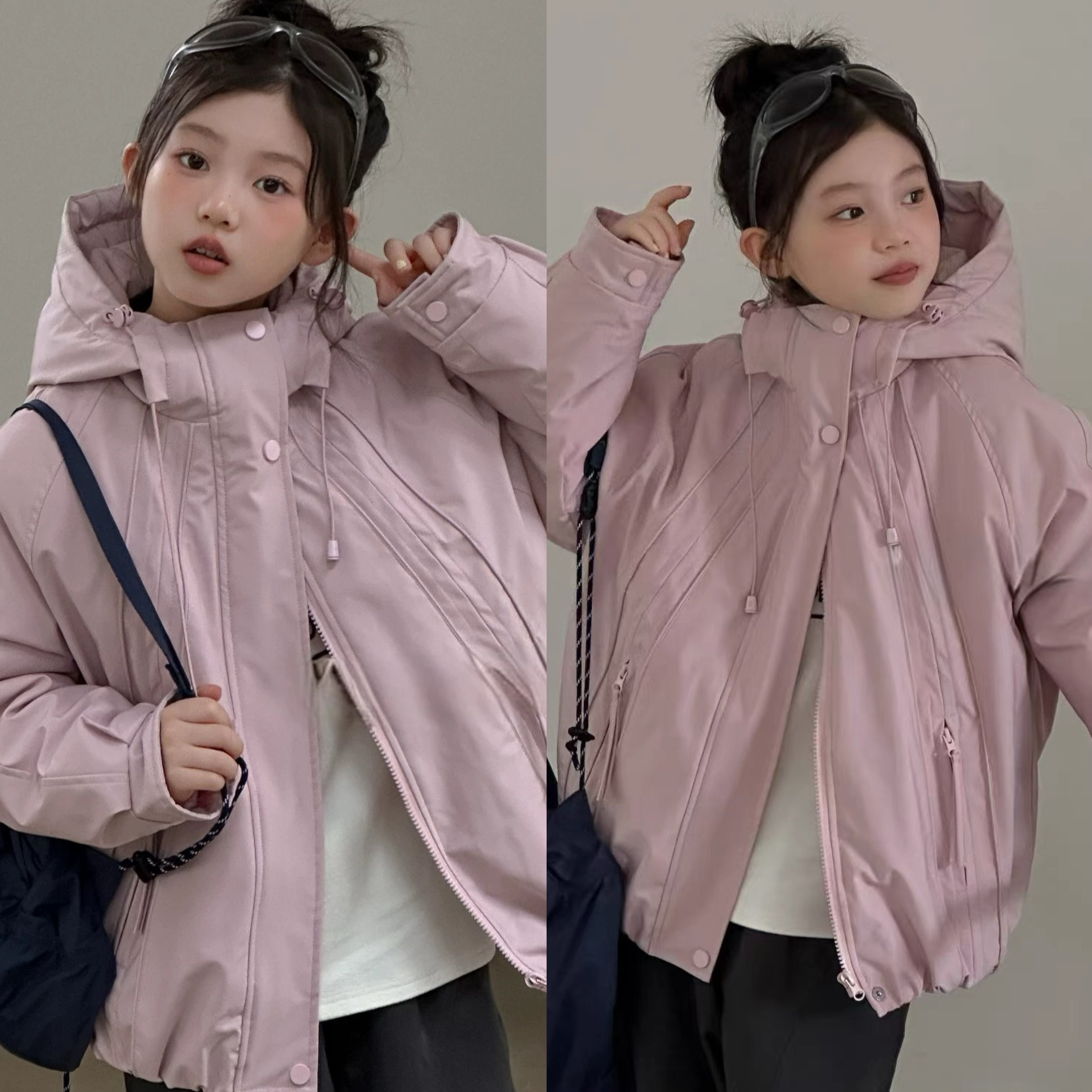 现货ivxx波拉韩国儿童装加绒冲锋衣2026秋季新款女童韩版棉服外套