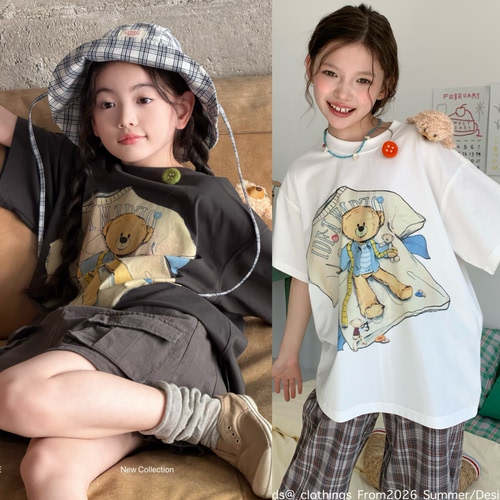 现货波拉韩国潮牌儿童装短袖T恤衫2026夏款女童韩版宽松休闲上衣