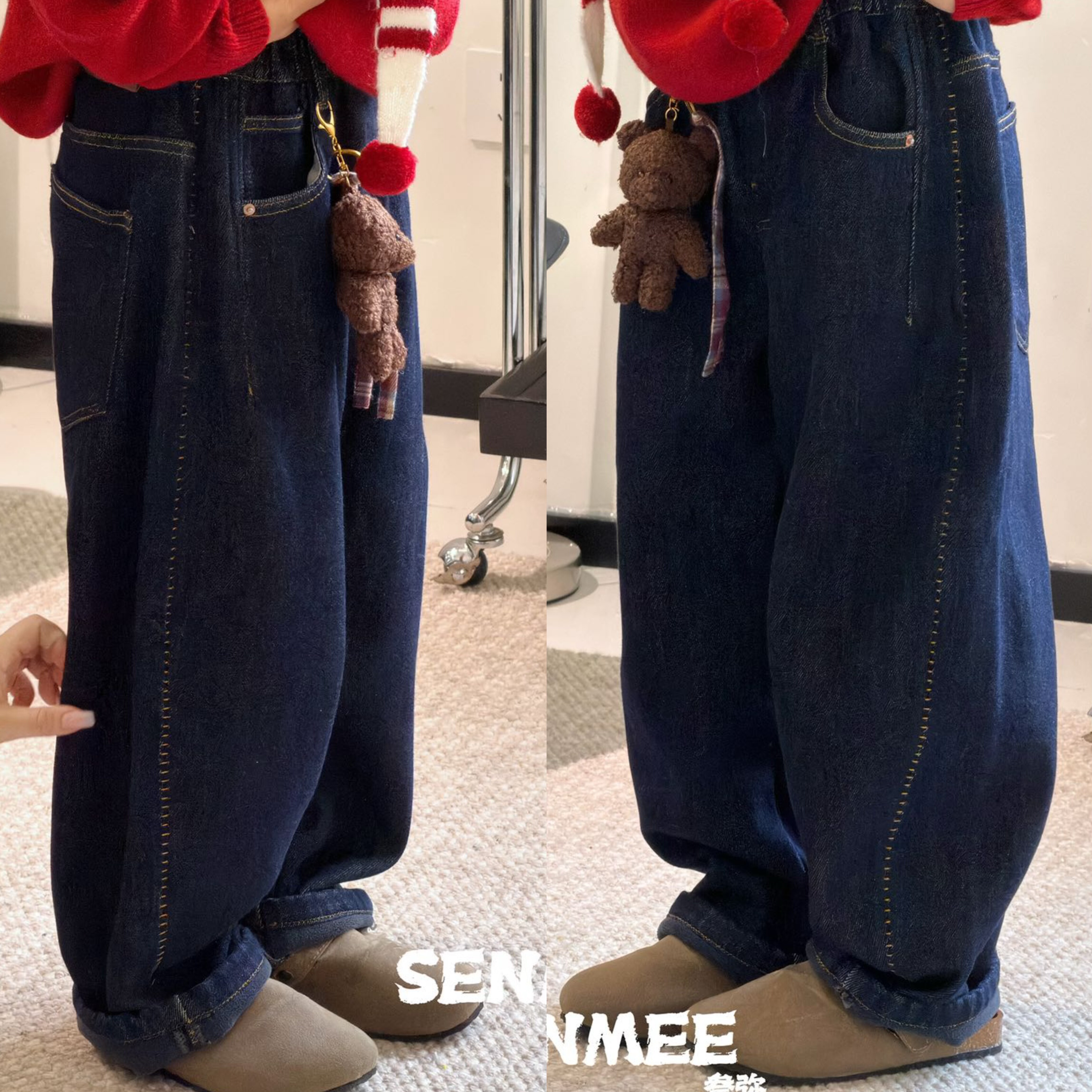 波拉韩国童装男女童加绒牛仔裤2025秋冬新款儿童休闲百搭长裤潮