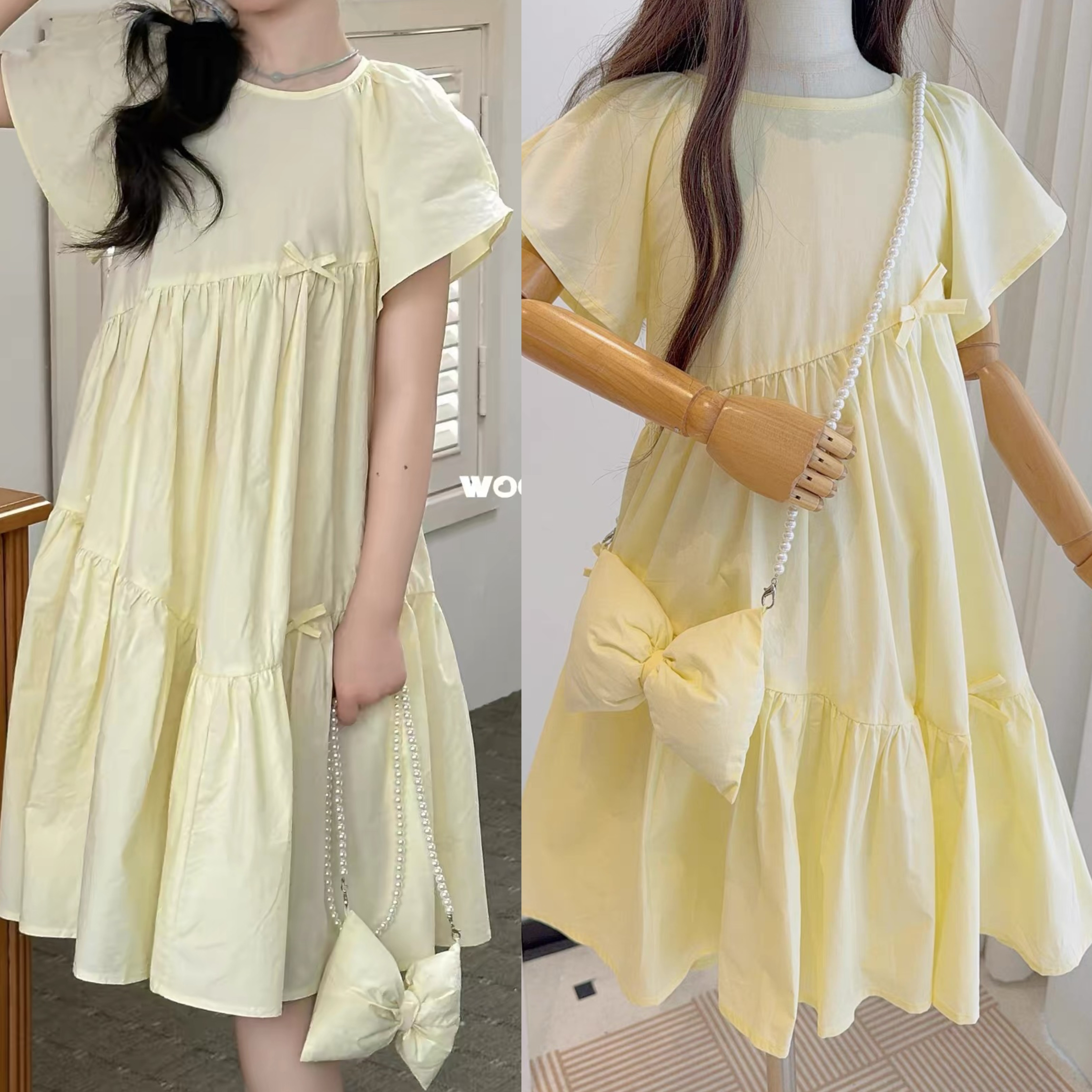 Wooso吾束波拉韩国儿童装连衣裙26夏季新款女童韩版洋气休闲裙子