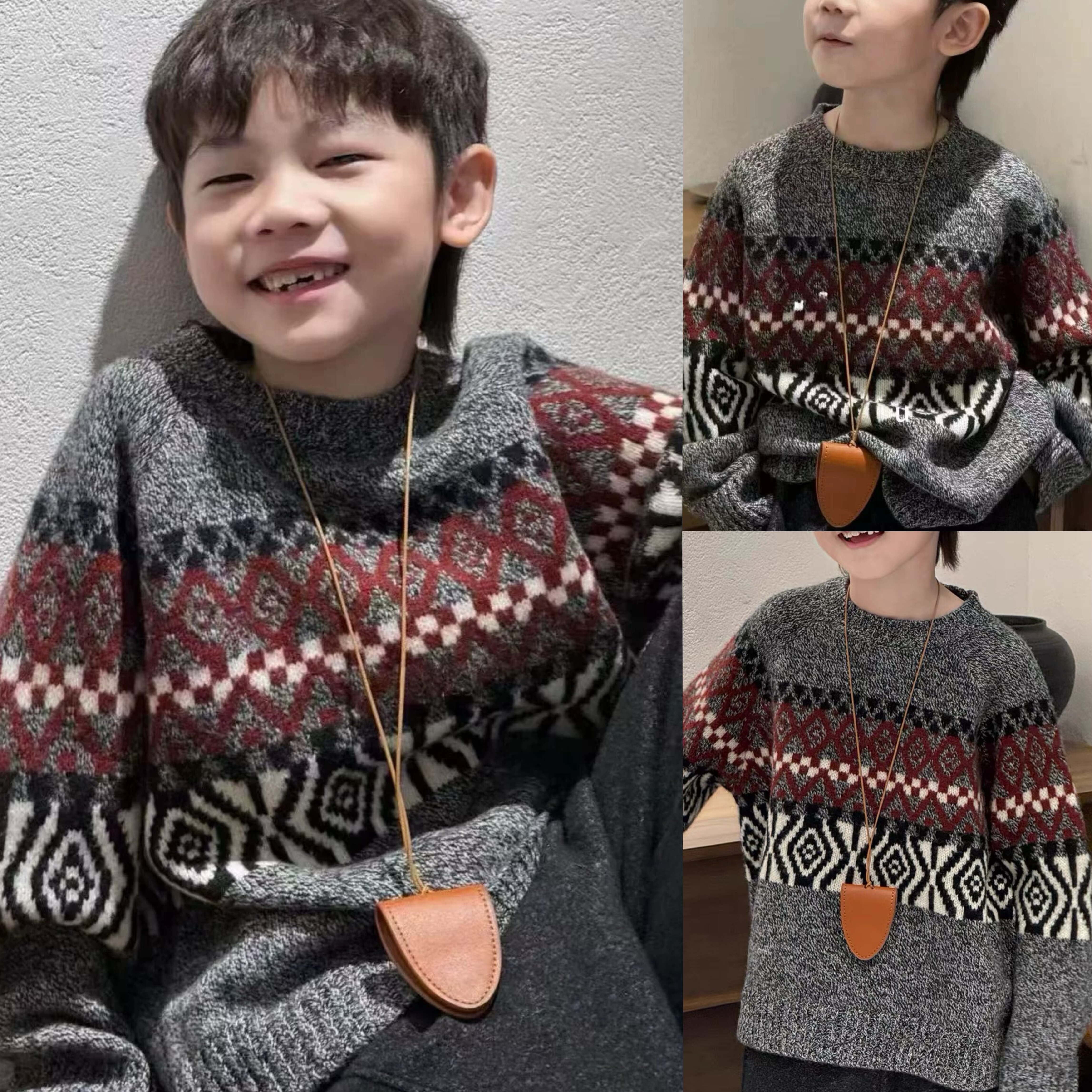 波拉韩国儿童装毛衣2026春秋季新款男女童加厚针织衫外套羊毛衫