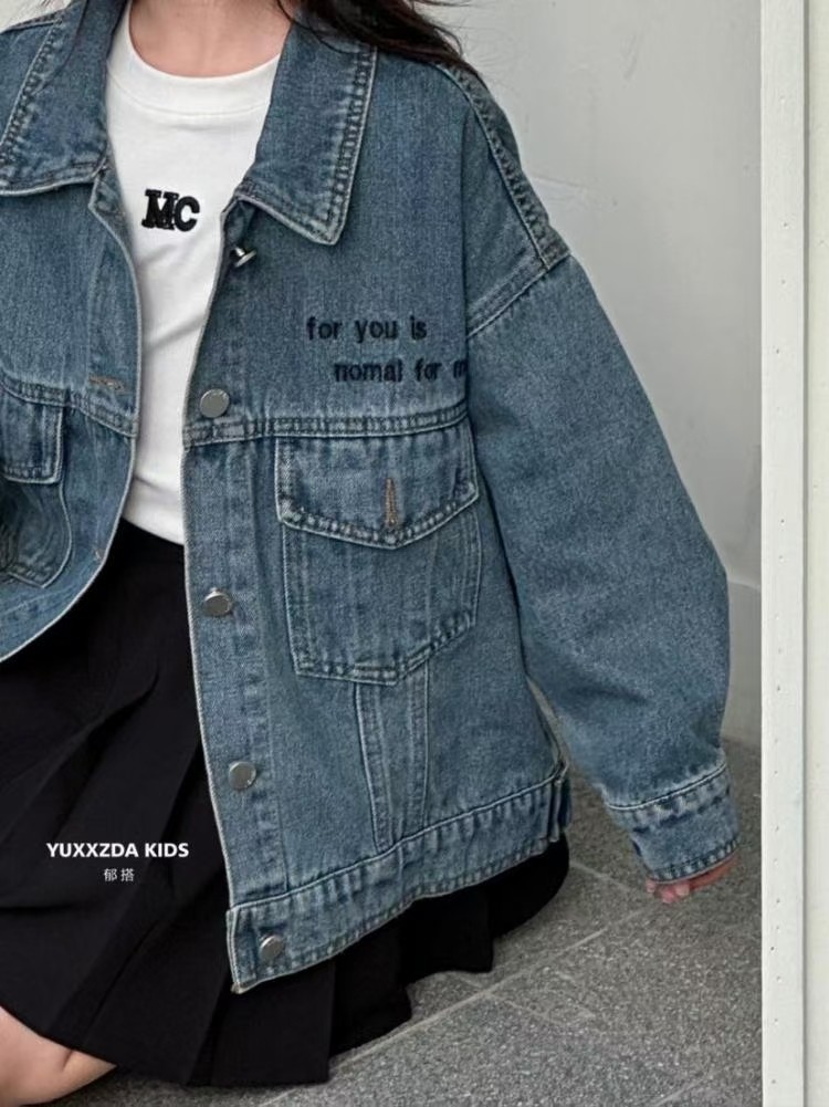 波拉韩国童装儿童衬衣2025秋季新款男女童宽松版衬衣牛仔衬衫外套