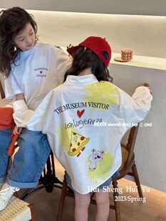 波拉bora韩国童装男童涂鸦衬衫2025春秋新款潮童女童韩版长袖衬衣