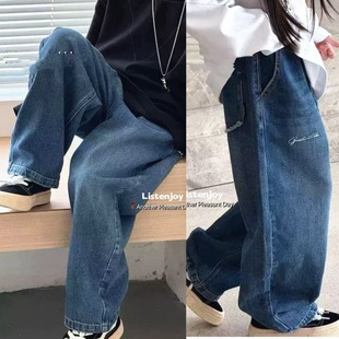 听集正版波拉韩国儿童装加绒牛仔裤秋冬新款男女童韩版加厚直筒裤