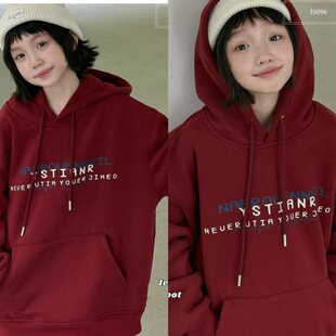 波拉韩国童装男女童加绒卫衣2025秋冬季新款儿童休闲红色上衣年装