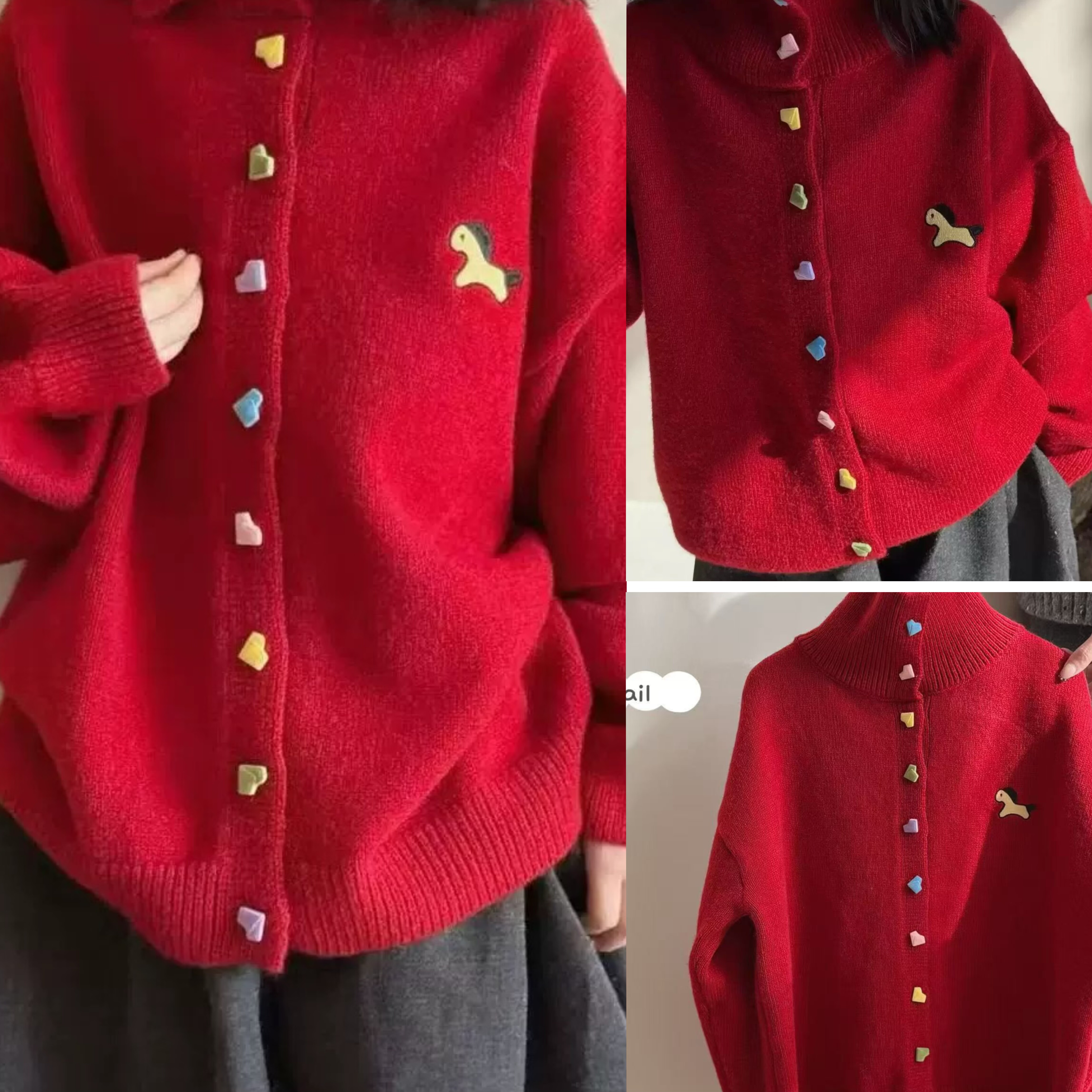 Umail正版男女童红色圣诞毛衣开衫25冬款韩版儿童年装针织羊毛衫