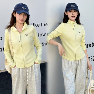 春季新款女休闲立领拉链开衫卫衣修身显瘦长袖T恤短款薄外套2026