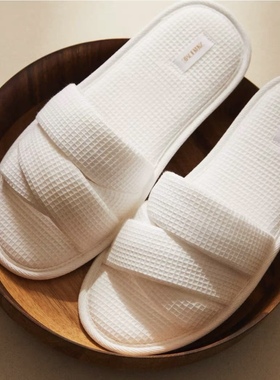 ZaraHome白色毛巾布卫生间浴室居家薄底拖鞋便鞋