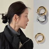 OPs高级质感精工18K镀金时尚 百搭经典 气质celi简约光面粗耳圈耳环