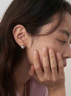 OPs进口施家清冷淡雅气质柔雾灰紫色高端仿珍珠纯银耳钉\隐形耳夹