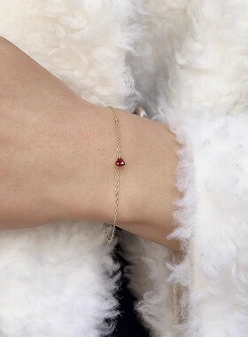 OPs红色爱心锆石美国14K包金手链