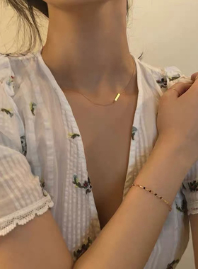 OPs美国进口14K包金小方牌项链