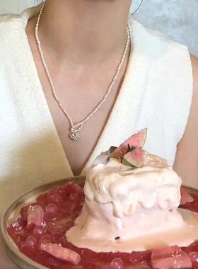 OPs春日花事别致锁扣纯银花蕊流苏强光高品质天然淡水小珍珠项链