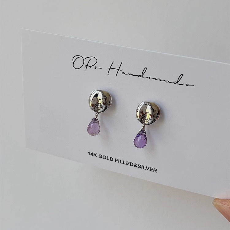 OPs天然紫水晶水滴耳环
