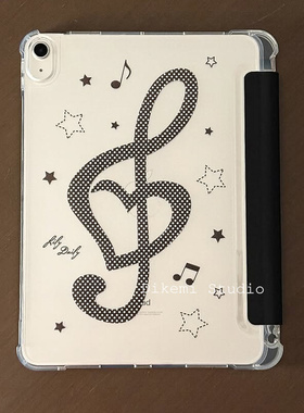 韩国ins小众古早风复古音符带笔槽ipad11/10平板电脑保护壳支架air7/5/6适用苹果ipad A16/M3保护皮套防摔