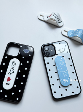 韩国ins小众Y2K甜美少女古早波点天使翅膀创可贴支架手机壳适用iphone16promax苹果17promax/15/14手机保护套