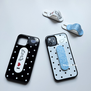 韩国ins小众Y2K甜美少女古早波点天使翅膀创可贴支架手机壳适用iphone16promax苹果17promax 14手机保护套