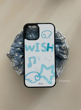 韩国ins小众梦幻少女心蓝色涂鸦星星黑边软壳适用iphone16promax/15pro苹果13/12/11全包14pro手机保护套