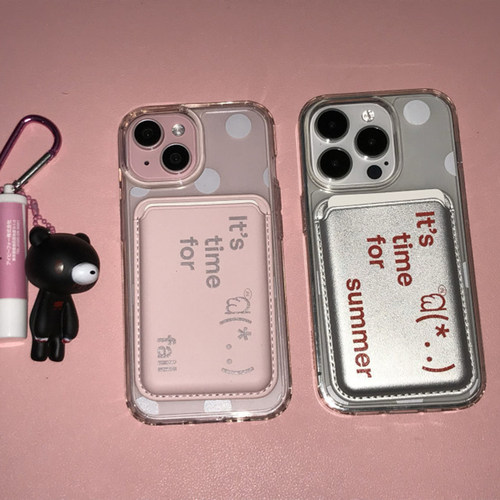 少女心古早波点磁吸卡包手机壳