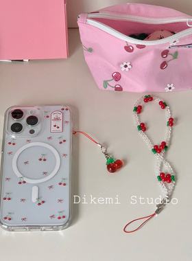 韩国ins小众甜美少女红樱桃蝴蝶结magsafe磁吸手机壳挂件适用于iPhone16pro/15promax苹果17/13/12手机保护套